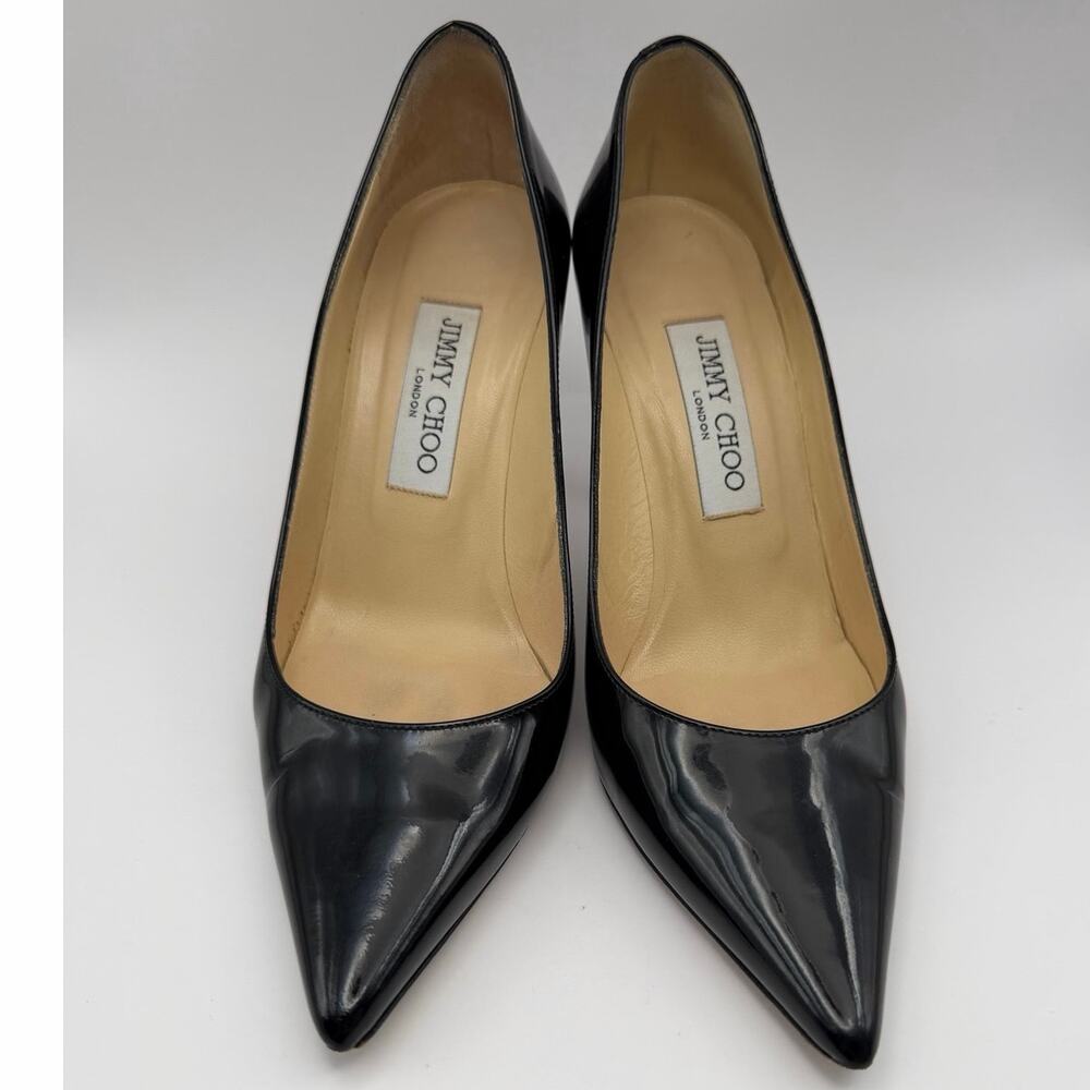 Jimmy Choo Black Patent Leather Pointed Toe Pumps Heels Size 37 US 7